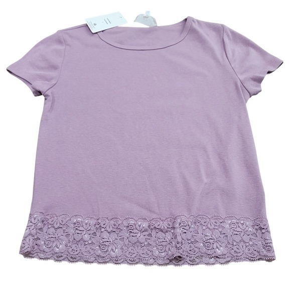Pink Rose Lace Trim Tee Womens Large Mauve NWT Short Sleeve Softgirl Y2K Boho - Picture 3 of 7